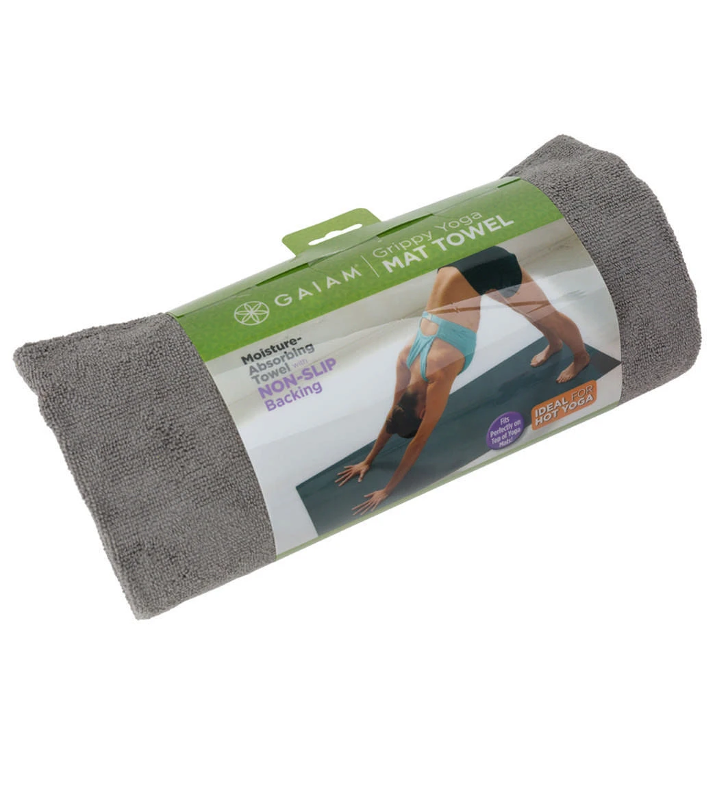Gaiam Grippy Yoga Mat Towel Citron/Storm 4 Gaiam Grippy Yoga Mat Towel Citron/Storm - Image 4