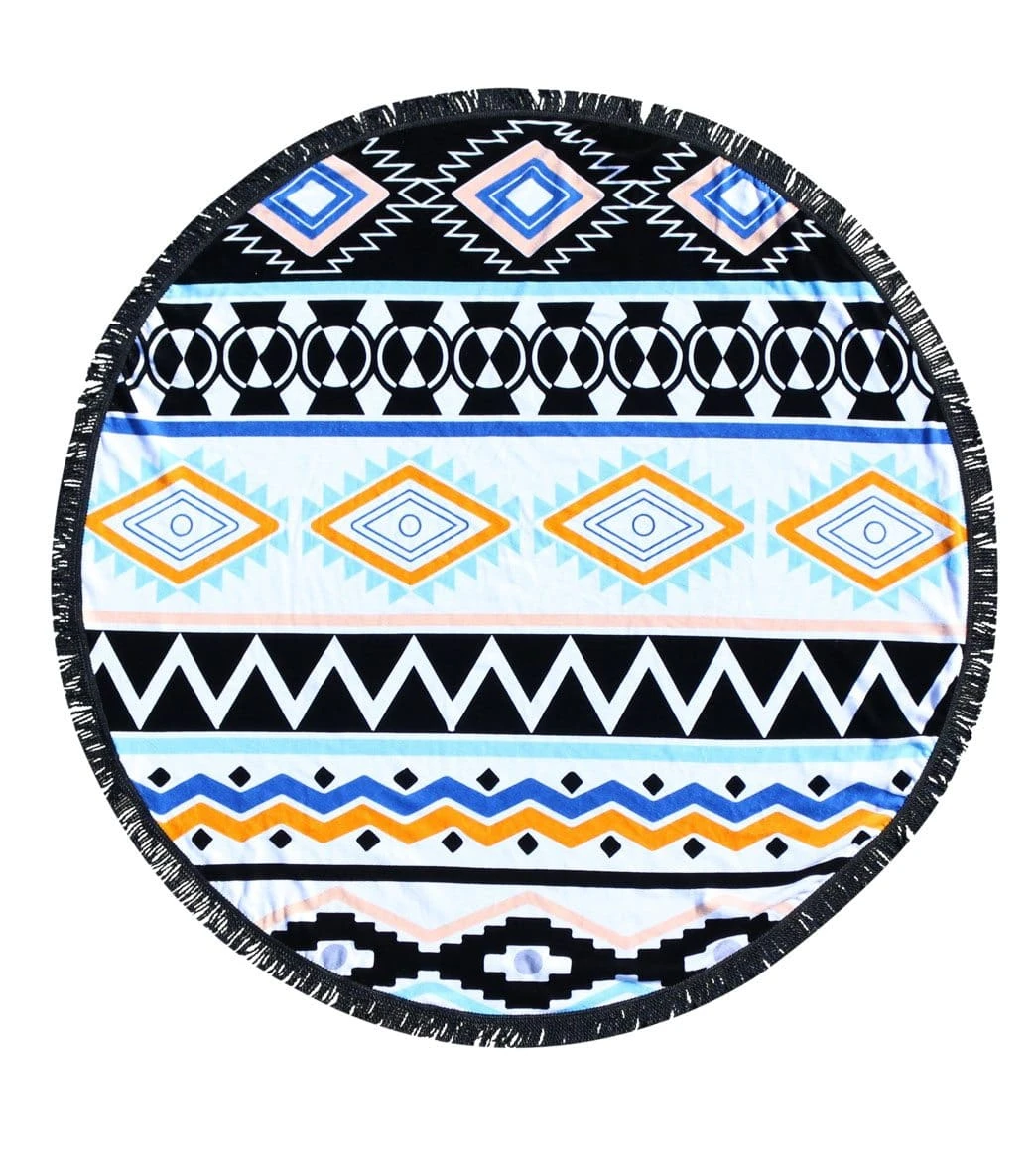 Round Towel Company The Chella Round Towel Blue/White/Yellow 3 Round Towel Company The Chella Round Towel Blue/White/Yellow - Image 3